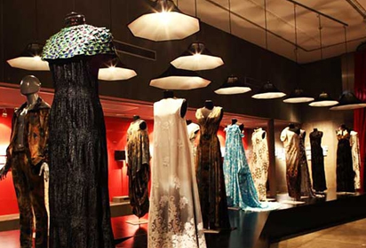 Lineup of dresses on mannequins